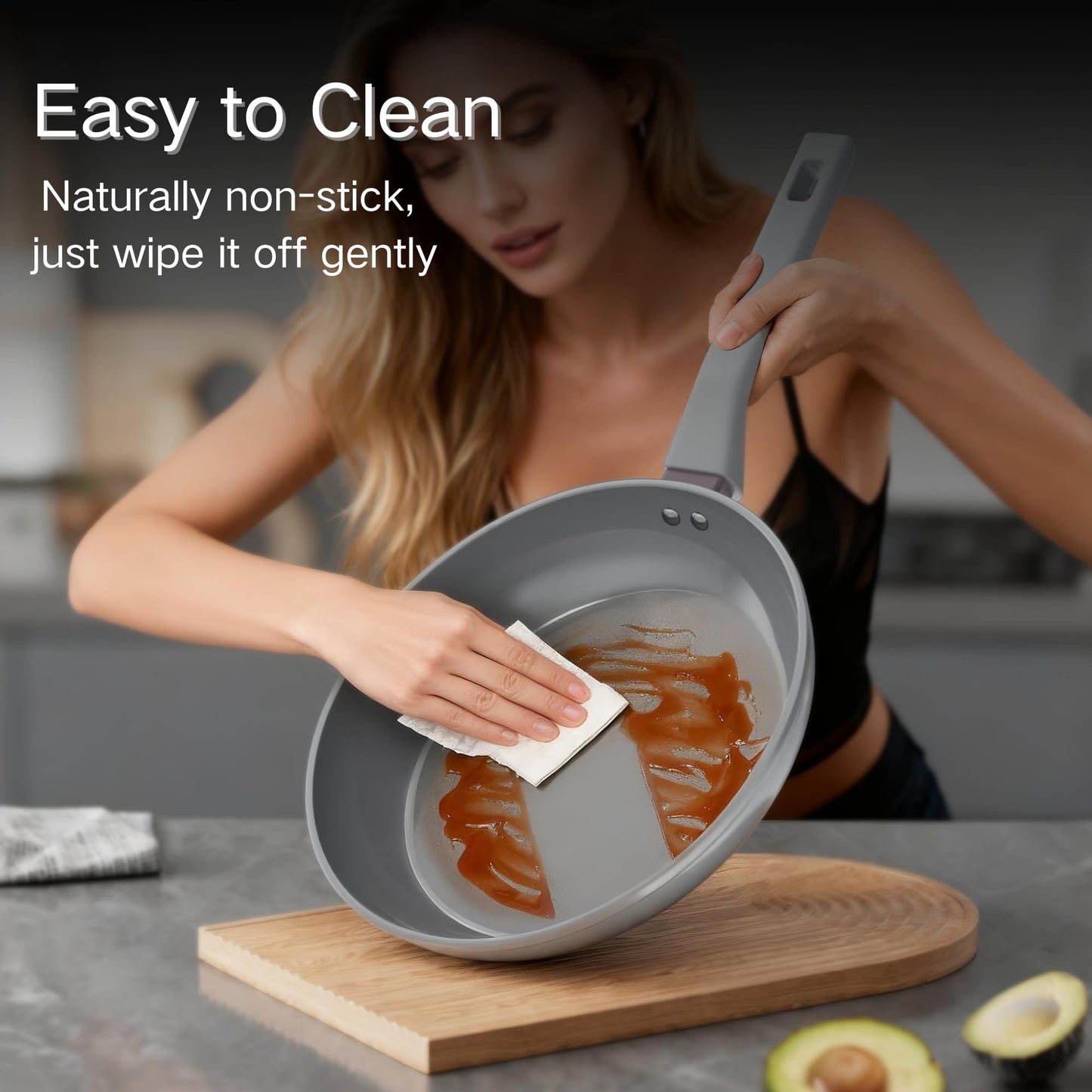 Sanho Diamond-Titanium Ceramic Nonstick Fry Pan Set, 10in & 12in Frying Pans, PFAS PFOA PTFE Free, Dishwasher Safe & Induction Compatible Cookware with Cool-Touch Handle, Gray