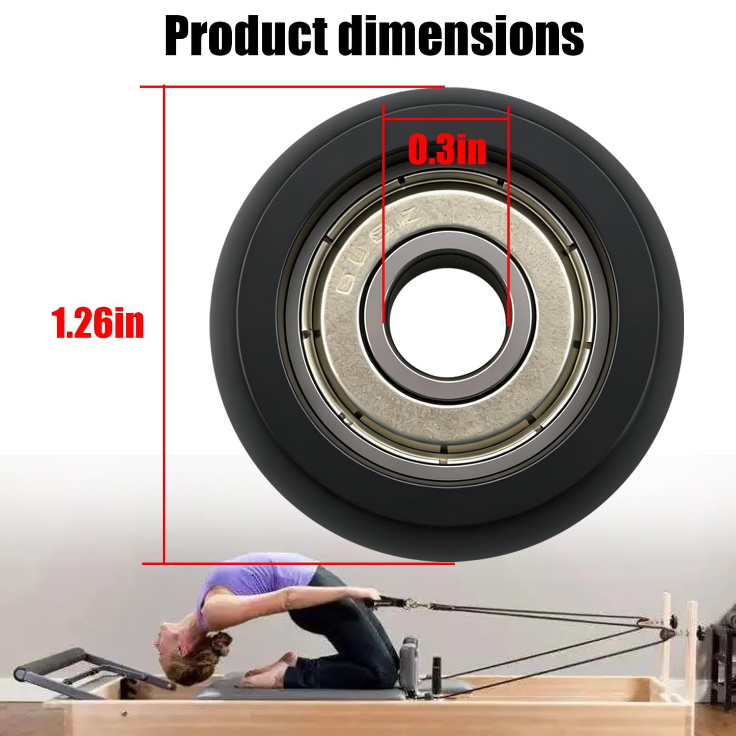 Replacement Roller Wheels Fit for Aero Pilates Reformer Machines Part Easy to Install, Smooth and Quiet Glide (4 Pack, Black)
