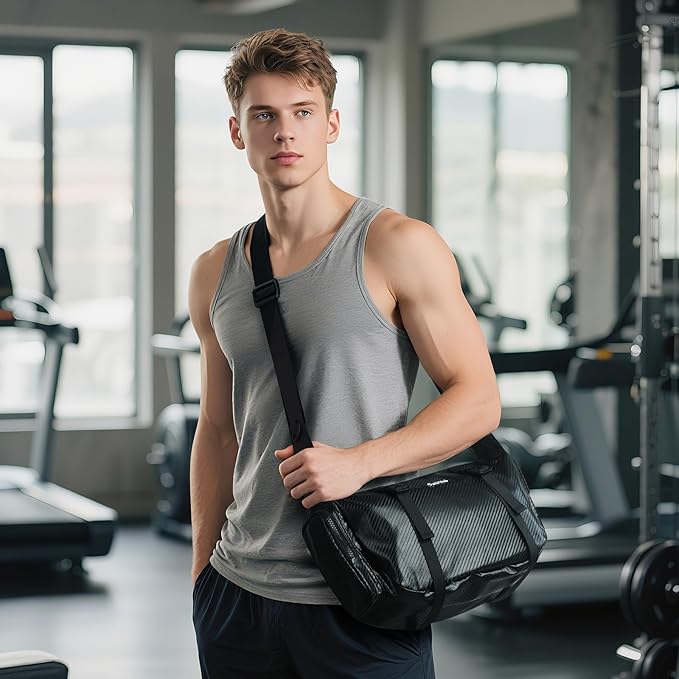 Small Sports Bag Waterproof Ultra-Light Gym Duffle for Men & Women Compact Mini Crossbody Bags, Perfect for Running, Travel & Fitness (black-woven pattern)