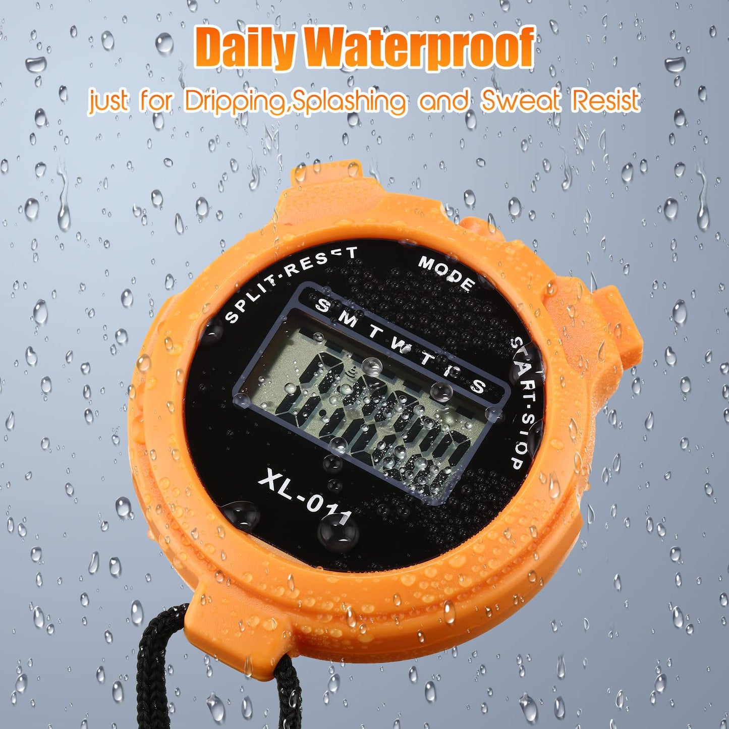 TOODOO 12 Pack Multi Function Digital Stopwatch Timer Bulk Sports Stopwatch with Lanyard Plastic Display Waterproof Date Time Alarm Timer for Coaches Fitness Referees(Black Blue Red Orange)