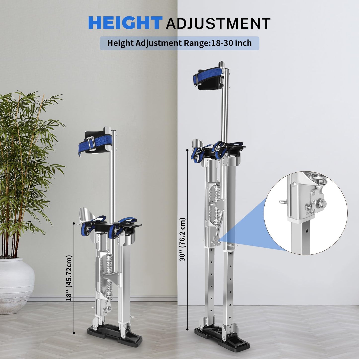 Drywall Stilts, 18''-30''Drywall Stilts for Adults Adjustable Heights Aluminum Work Stilt for Sheetrock Drop Ceiling Painting Painter Pruning Branches or Cleaning