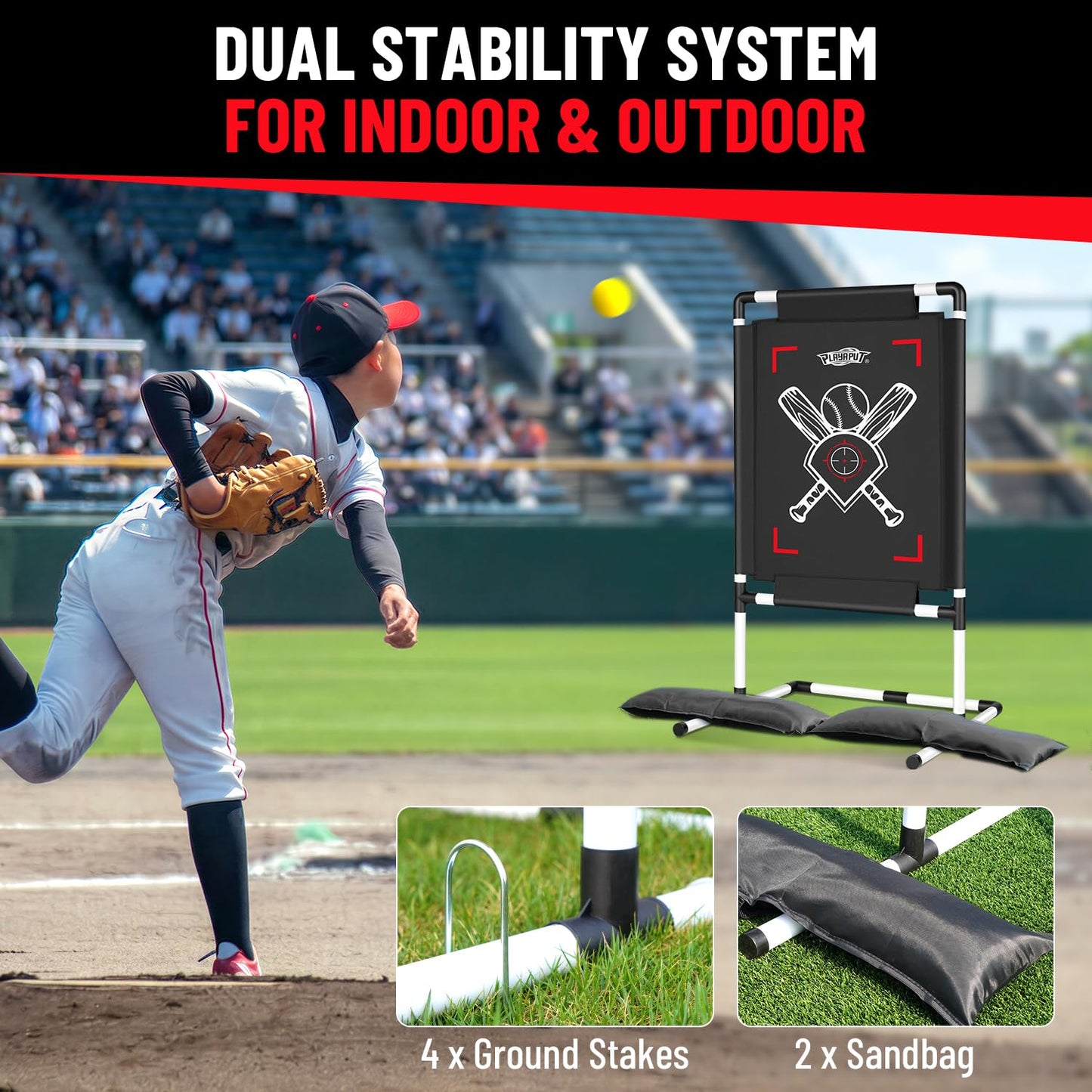 Dual-Sided Baseball Strike Zone Target,Adjustable Height Pitching Strike Zone Trainer for Pitching,Throwing Practice, Includes Stakes,Sandbags & Carry Bag for Indoor & Outdoor