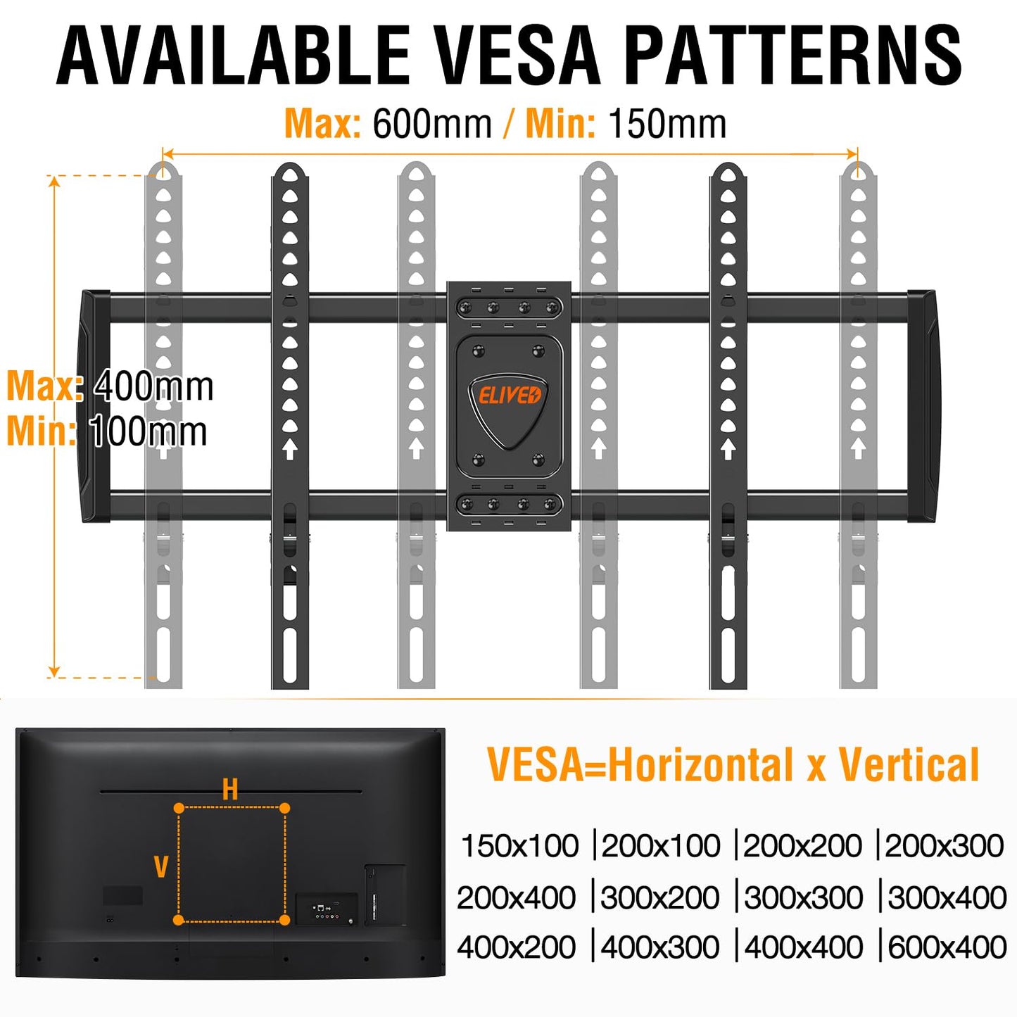 ELIVED Long Arm TV Mount for Most 37-75 Inch tv, Full Motion Wall Bracket with 29.5 inch Long Extension Articulating TV Wall Mount, Max VESA 600x400mm, Holds up to 88lbs, fits Wood Studs 12"-24".