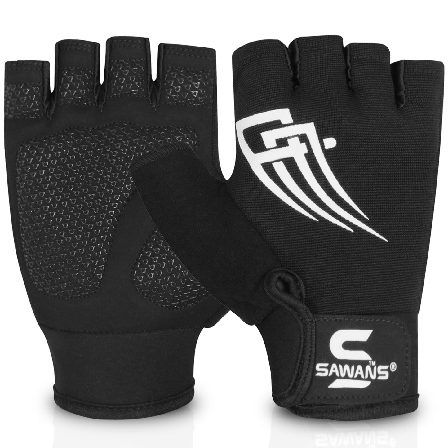 SAWANS Weight Lifting Workout Gloves Lightweight Breathable Padded Palm Protection Gym Gloves Non-Slip Silicone Grip for Men and Women Exercise Fitness Training Pull-ups Deadlifting (Black, L)