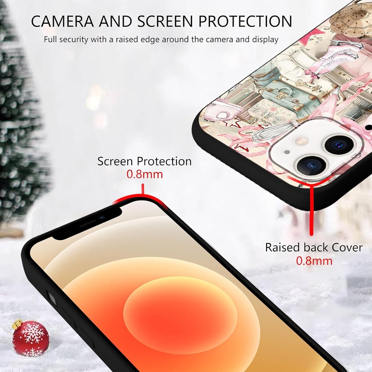 Aoldimu 12/12 12 6.1 Inch Aesthetics Christmas Collage Phone Cases for iPhone Pro Case Merry Christmas Shockproof Soft