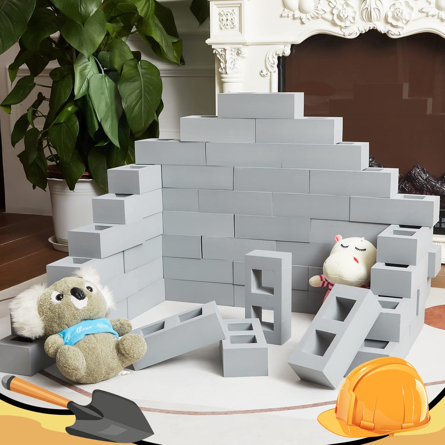 Deekin Foam Brick Building Blocks for Kids Thick Blocks Foam Large Fake Brick Construction Toy for Stacking Construction Gifts, 8 x 4 x 2.4 in(30 Pcs,Square Holes)