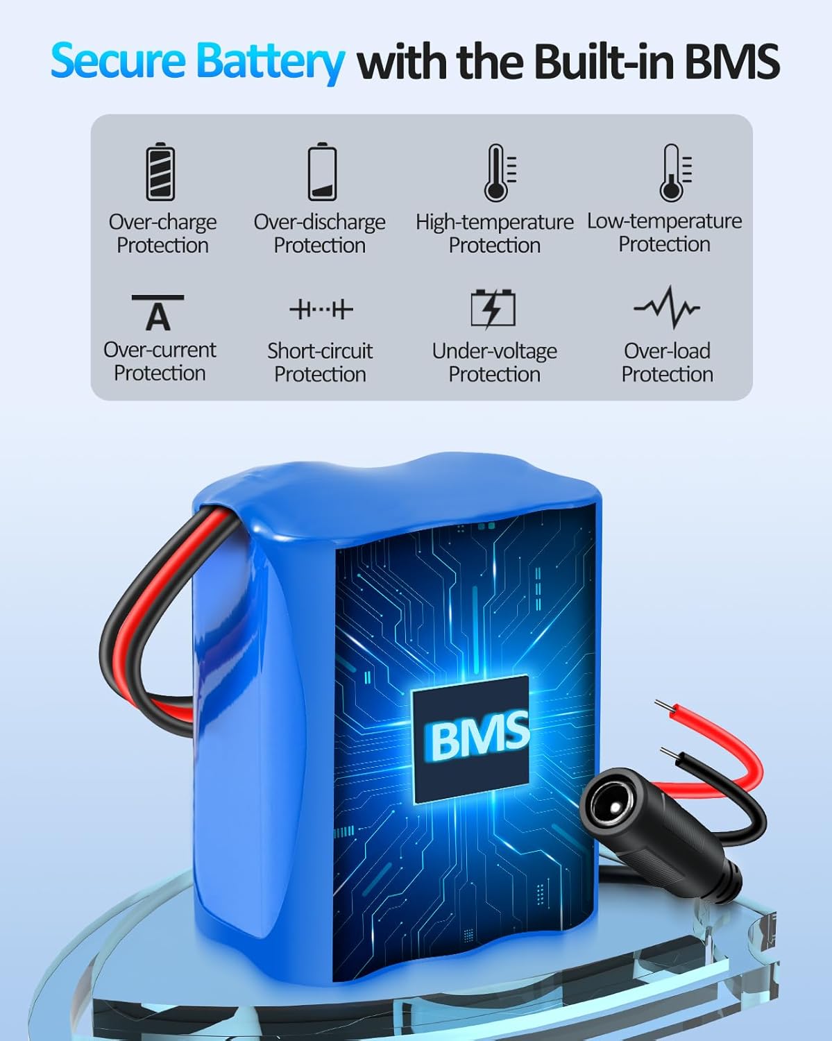 Qwenoer 5800mAh 12V 12V Pack 12 12Volt 12 Lithium Battery, Battery with Volt Battery Charger and Bare Leads Wire