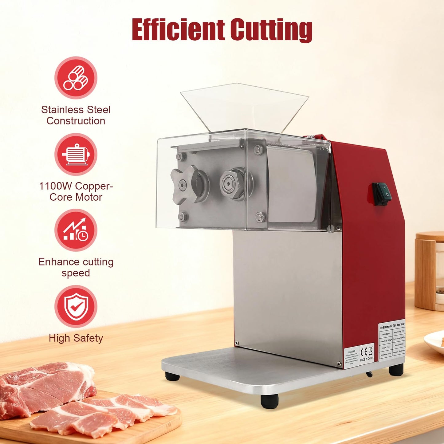 Bepritm Electric Meat Cutter Machine, 1100W Meat Shredding Machine with Cover, Commercial Stainless Steel Meat Slicer Shredder Restaurant for Home Kitchen,Restaurant,Supermarket