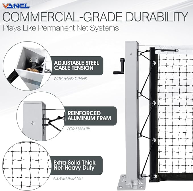 Pro Pickleball Net Portable with Wheels – 22ft Heavy Duty Pickleball Net System with Sturdy Aluminum Frame for Outdoor & Indoor – Nylon Net & Carrying Bag for Pickleball, Tennis, Badminton