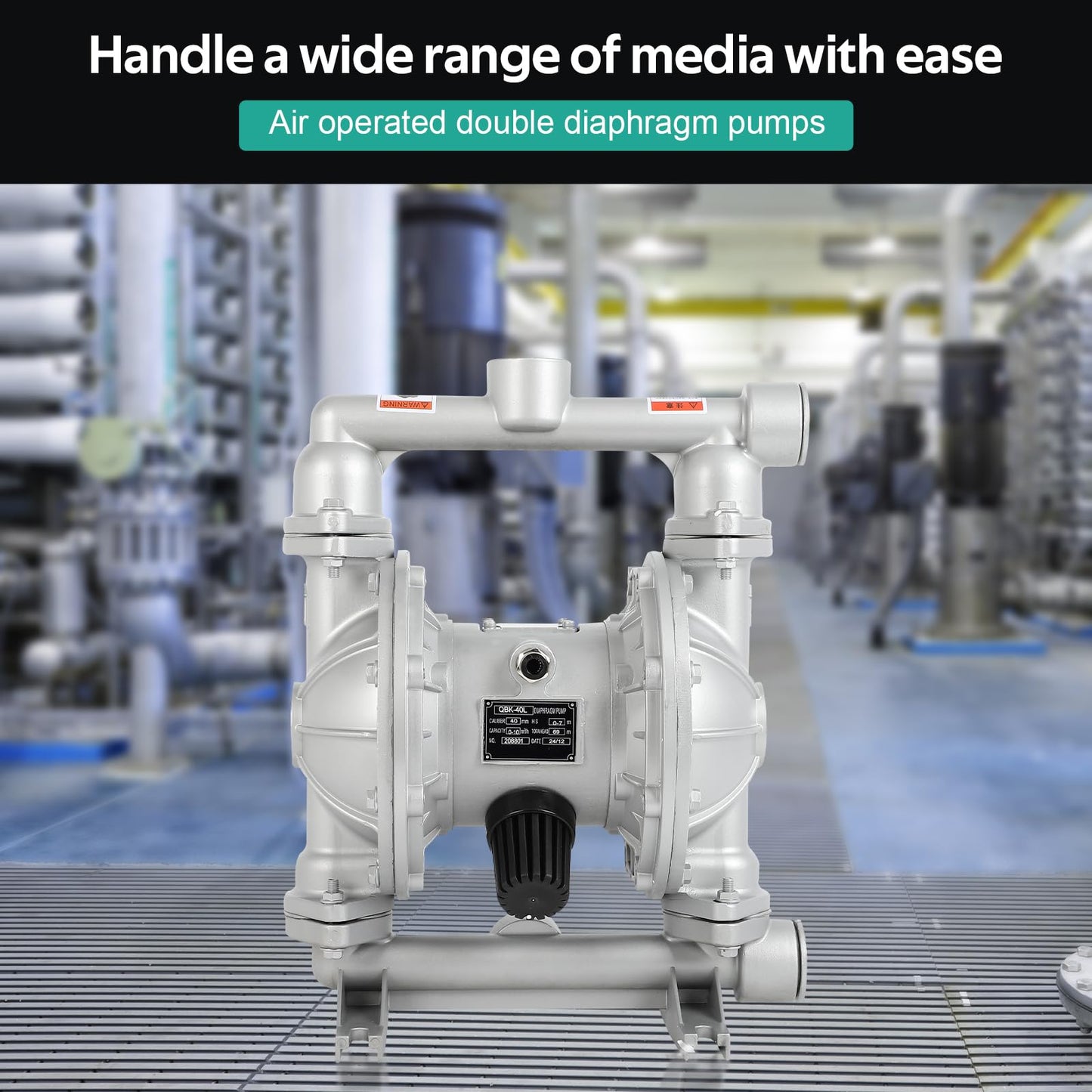Dollate Air Operated Double Diaphragm Pump 1-1/2 Inch Outlet 44 GPM Pneumatic Transfer Max 115 PSI, QBK_40L, Industrial Chemical Waste Oil, Corrosive Liquid Transportation, With Two Extra Diaphragms