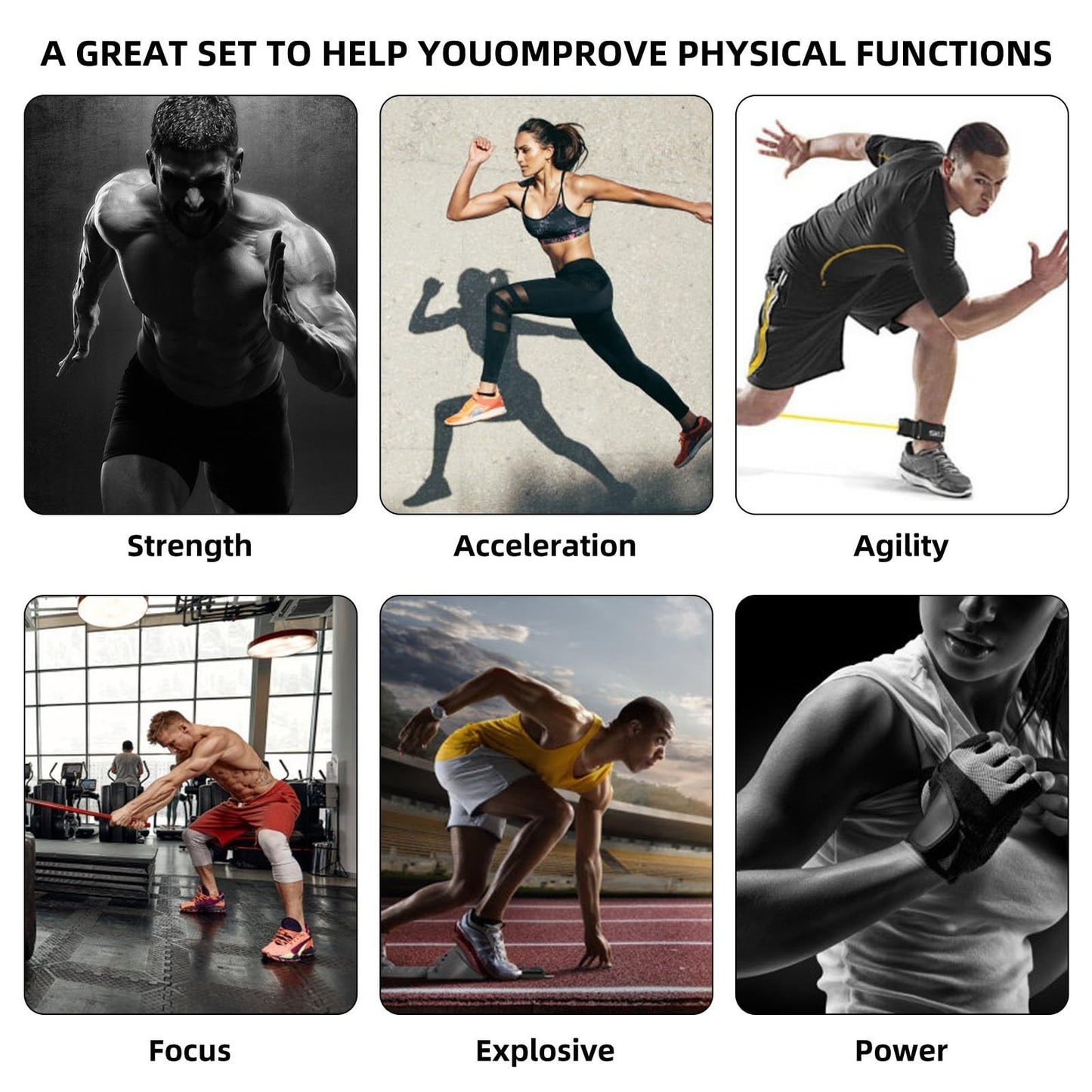 OYINDIZ Resistance Speed Training Set, 8pcs Exercise Explosive Force Bounce Physical Equipment Double Rope Improve Agility Power Strength for Jumping Basketball Tennis Football Volleyball