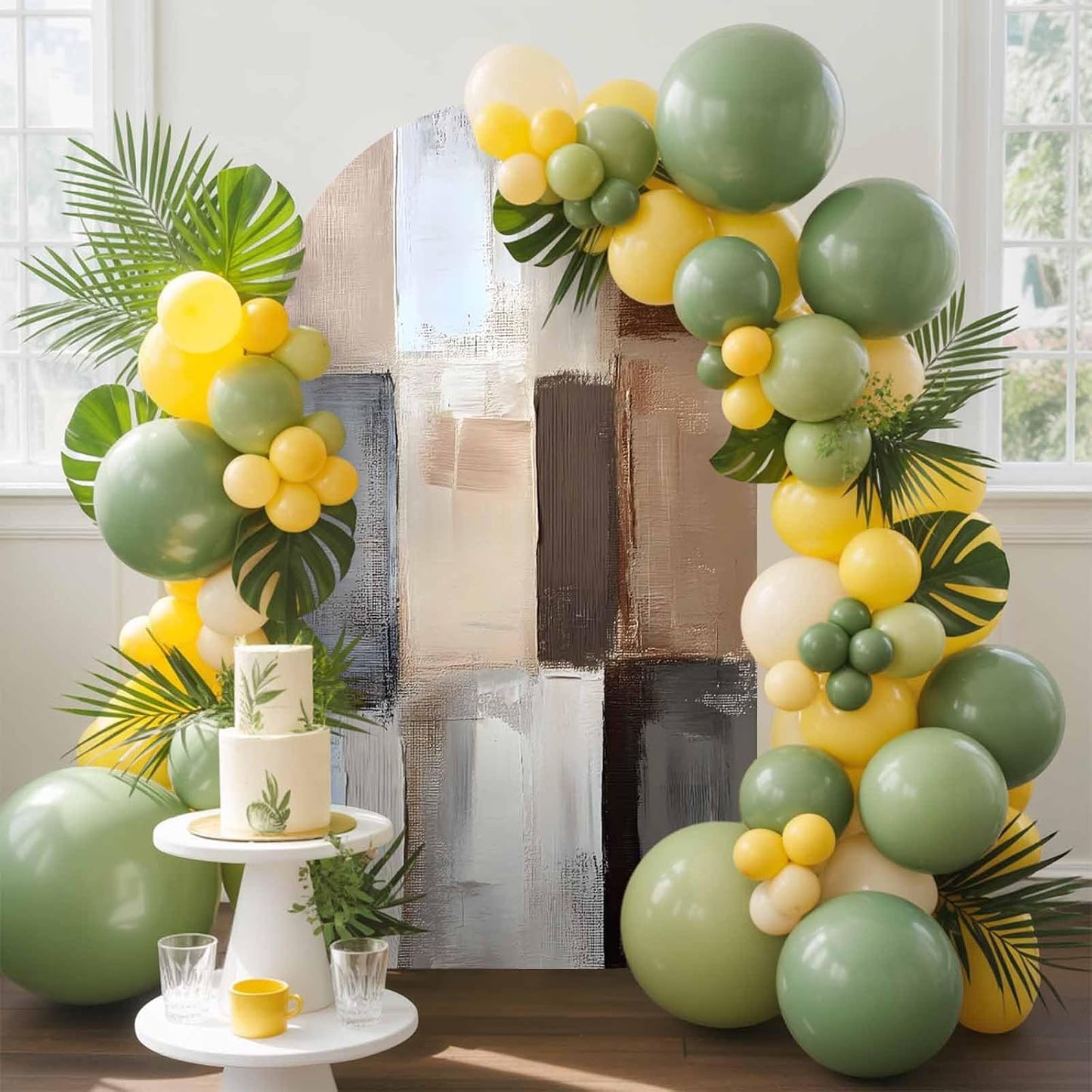 Jnbasdffb 7.2 Brown Beige Color Blocks Wedding Arch Cover, Stretchy Spandex Arch Backdrop Stand Covers FT, Abstract Oil