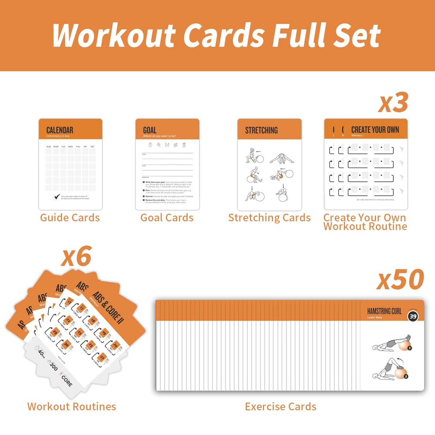 ELAORY Stability Ball Workout Cards, 62 Exercises Cards Deck Large Size 5" x 3.5" Fitness Cards for Women & Men, Beginner Fitness Guide to Training Exercises at Home or Gym