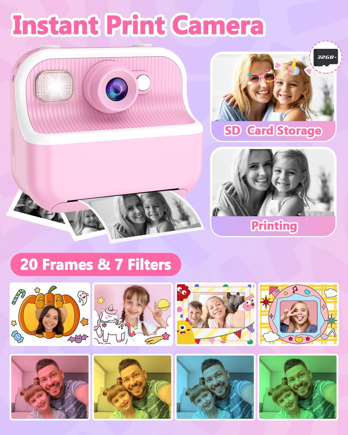 TKECWOB 3-12, 1080P 4 5 6 7 8 9 10 3 32GB Kids Camera Instant Print, Christmas Birthday Gifts for Kids Instant Print