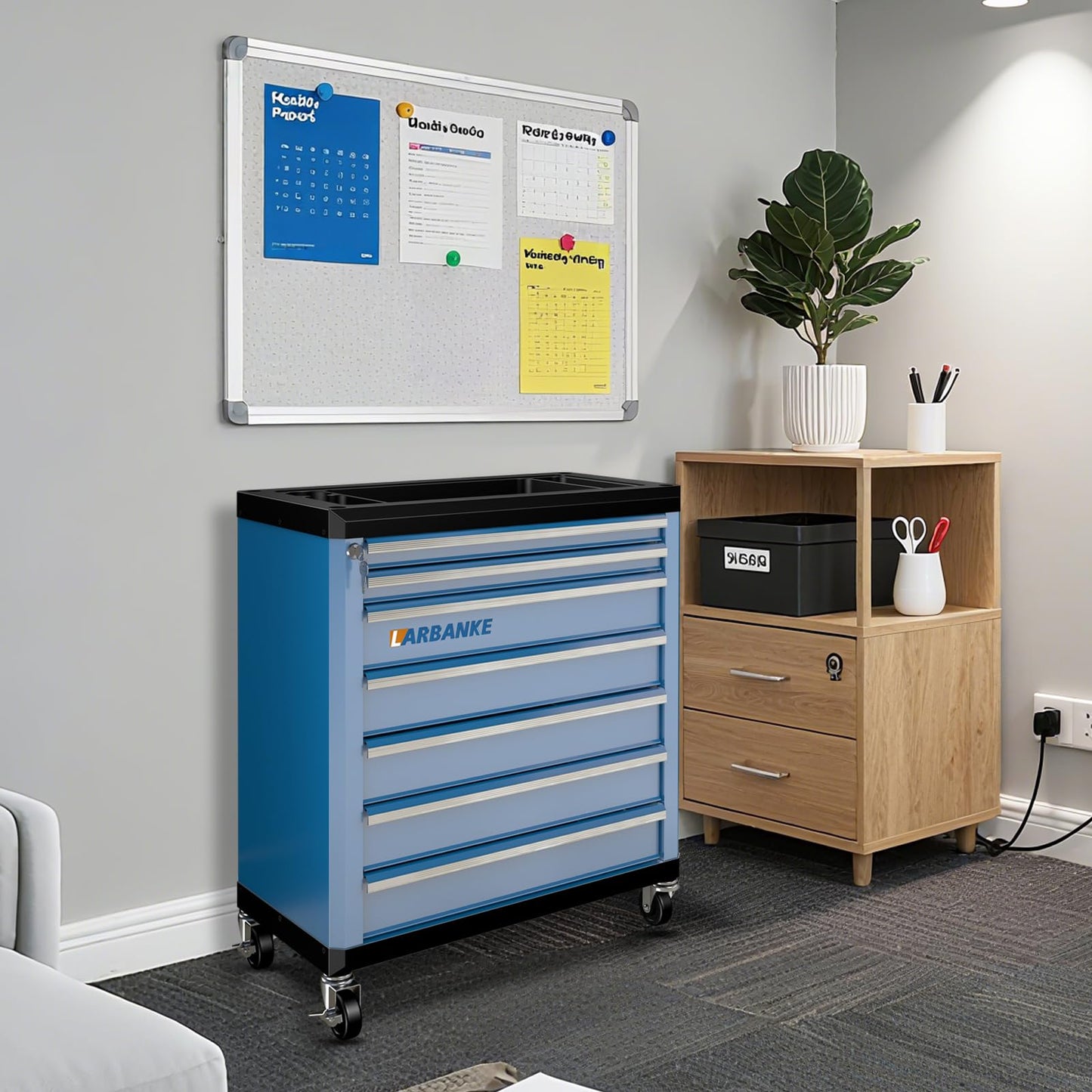 LARBANKE 7-Drawer Rolling Tool Chest with Lock&Keys and Swivel Casters,Tool Chest with Multi-Sizes Drawers and Multifunctional Countertop,Special Connect Rods for Connection with 5-Drawer Tool Cabinet