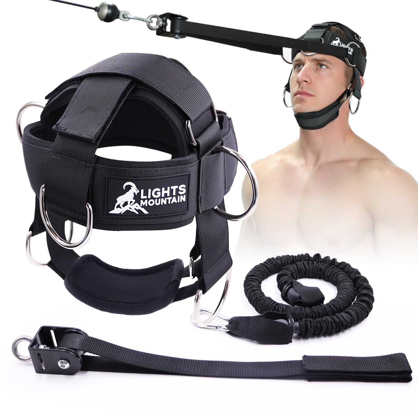 Adjustable Neck Harness with Pulley System & Resistance Bands – Multi-Directional Neck Weight Lifting Training for Strength, Stability & Posture – Padded Head Strap for Athletes & Fitness