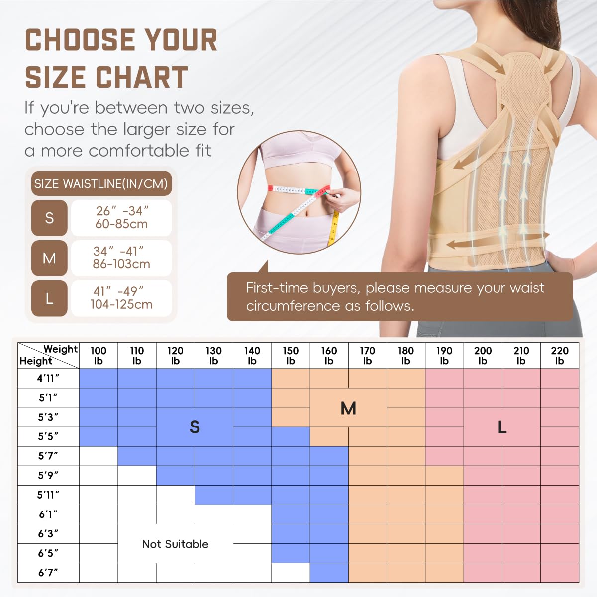 BLACKYEW Back Brace Posture Corrector for Women & Men, Adjustable Shoulder Straightener with Full Back Support, Relief for Lower & Upper Back Pain, Hunchback & Scoliosis (Beige, Medium)