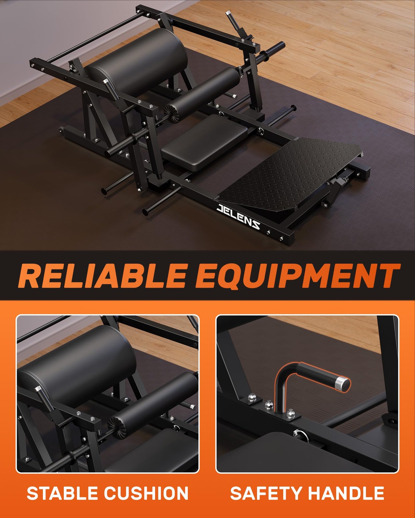 JELENS Hip Thrust Machine, 800LB Glute Bridge Machine with Weight Holder, Heavy Duty Plate-Loaded Butt Workout Equipment, Glute Trainer for Home Gym (Black, 70lbs Black Weight Package)
