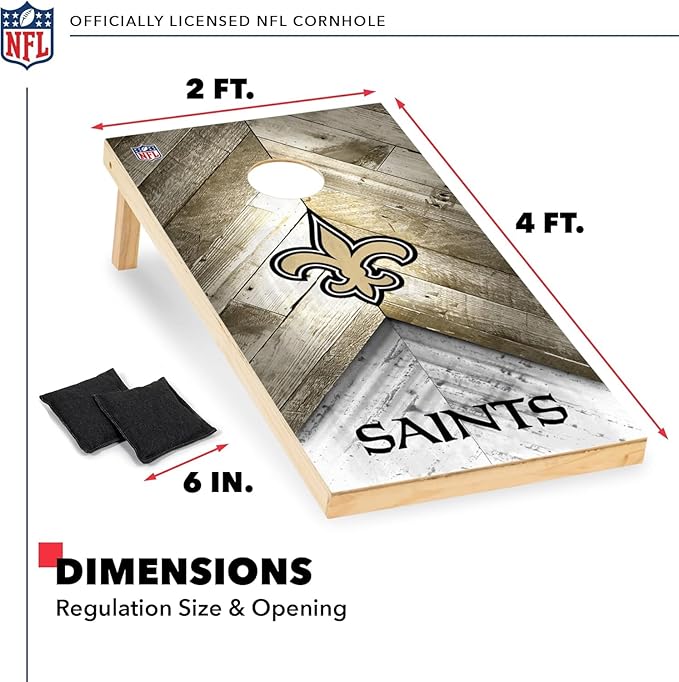 NFL Football 2' x 4' Regulation Size Solid Wood Cornhole Set with Direct Print HD Team Graphics Great Gift for Any Football Fan! Bean Bag Toss Family Outdoor Game
