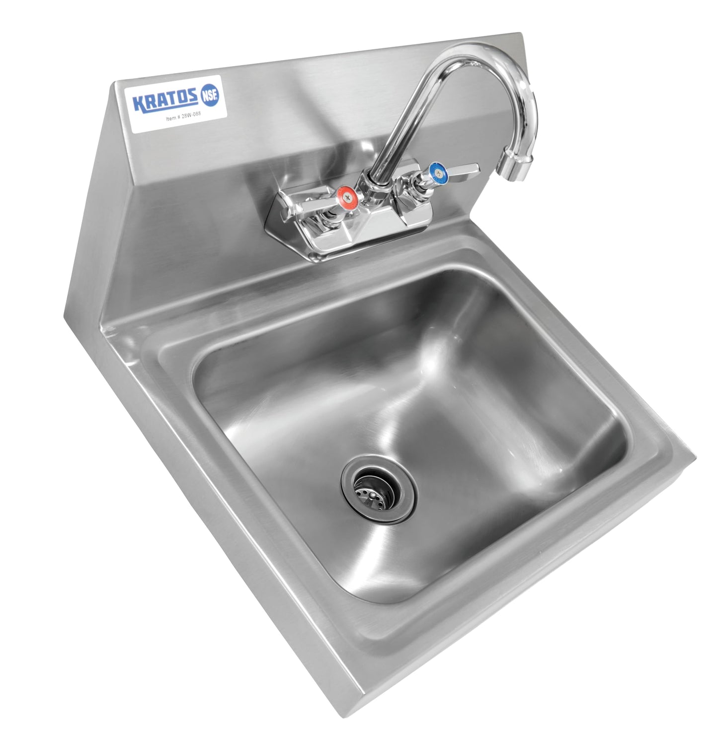 Kratos Commercial Hand Sink with Gooseneck Faucet | 14"W x 10"D x 5"H Stainless Steel Bowl | Wall Mounted Stainless Steel Handwashing Sink for Foodservice and Commercial Use | NSF Certified (28W-088)