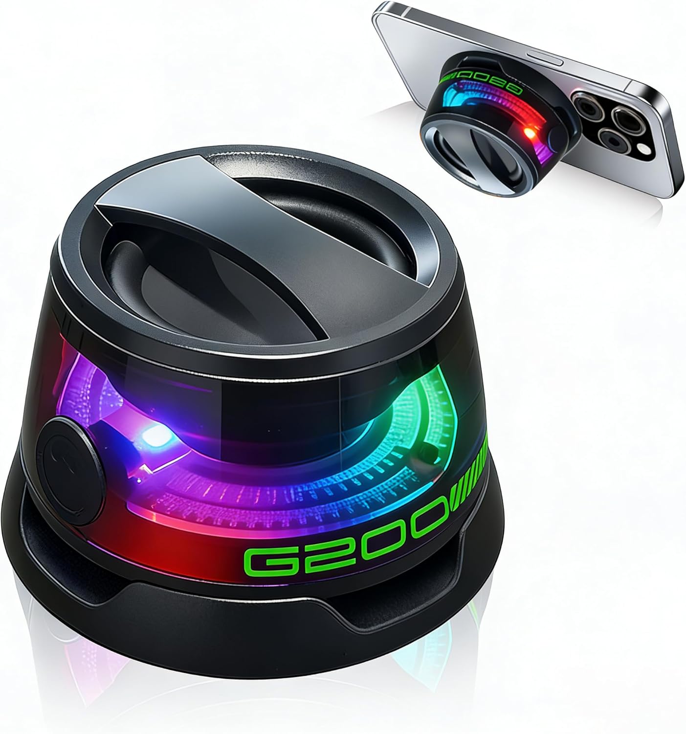 LENOLL Set Magnetic Mini Bluetooth Speaker with RGB Lights, Portable Wireless Stereo Speaker with Phone Holder, Small
