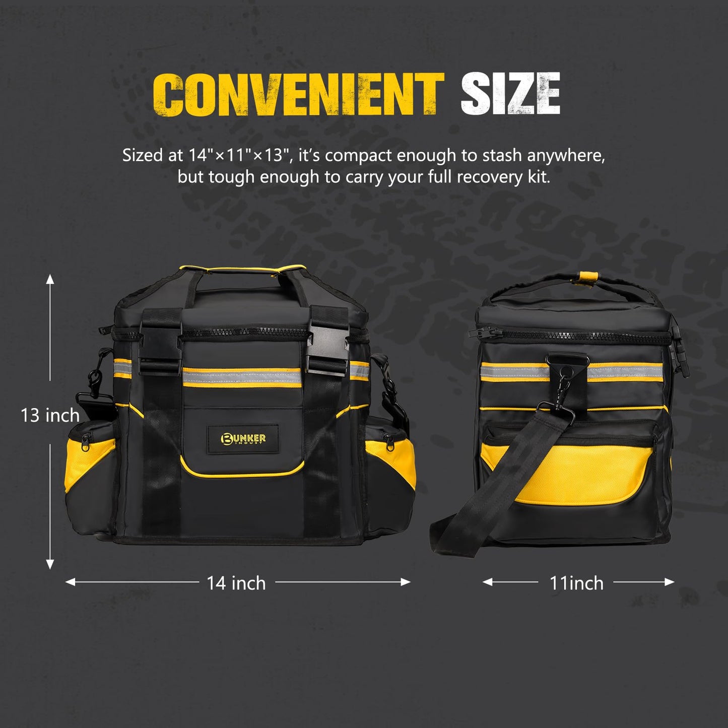 BUNKER INDUST Heavy Duty Recovery Gear Bag with Shoulder Strap, Large Recovery Equipment Bag with Reflective Strips for Offroad Accessories, Universal Multi-Pockets Storage Bag Tool Organizer