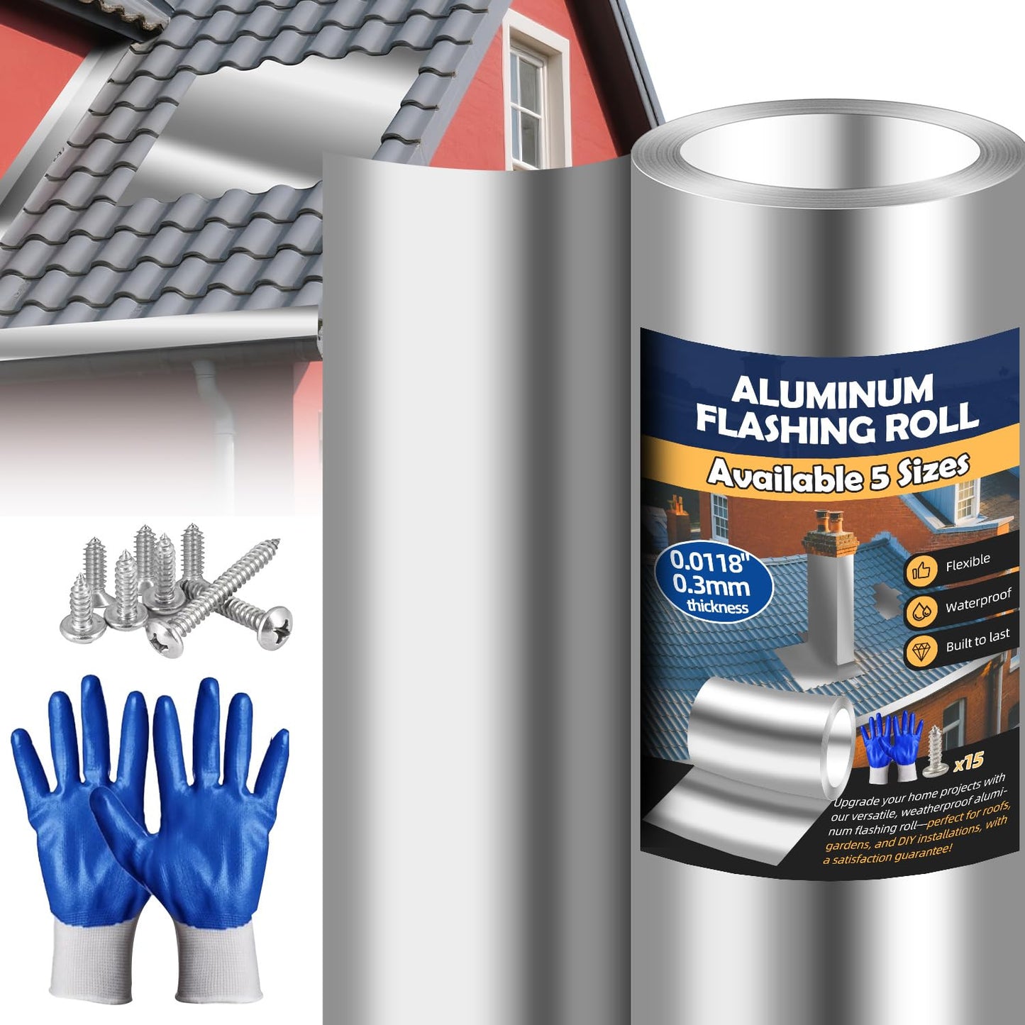 Aluminum Flashing Roll Roof Flashing – 40 Inch x 50 Ft | 0.3mm Thick Metal Roof Flashing for Windows, Doors, Siding, and Roofing Seals, Aluminum Roof Panels Preventing Roofing Stains and Moss