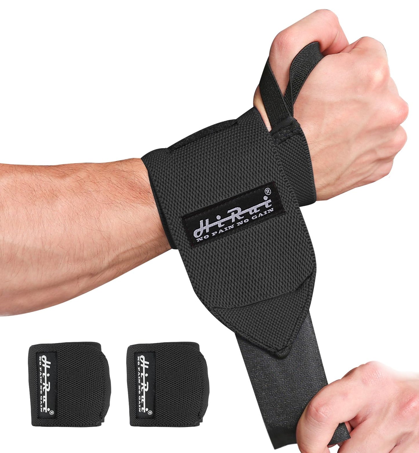 HiRui Elite 18" Weightlifting Wrist Wraps - Professional-Grade Ultimate Support & Comfort for Powerlifting Competition, CrossFit, Bodybuilding & Strength Training, Durable & Fully Adjustable (Black)