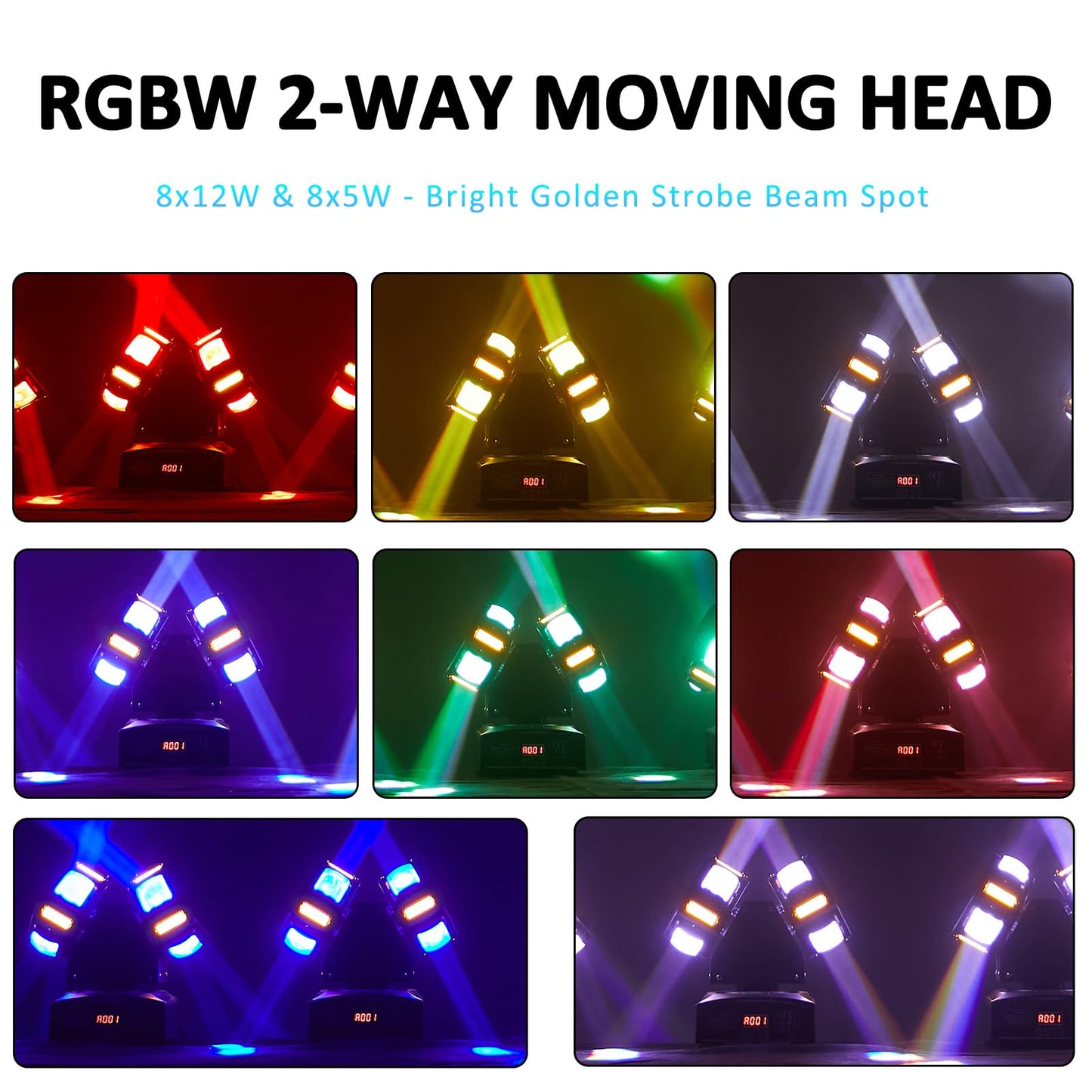 LED Moving Head Dj Lights 8 LEDs DJ Lighting RGB Beam Rotating Stage Lights Strobe & Star Effect with Sound Activated DMX 512 for Party Concert Festival Show