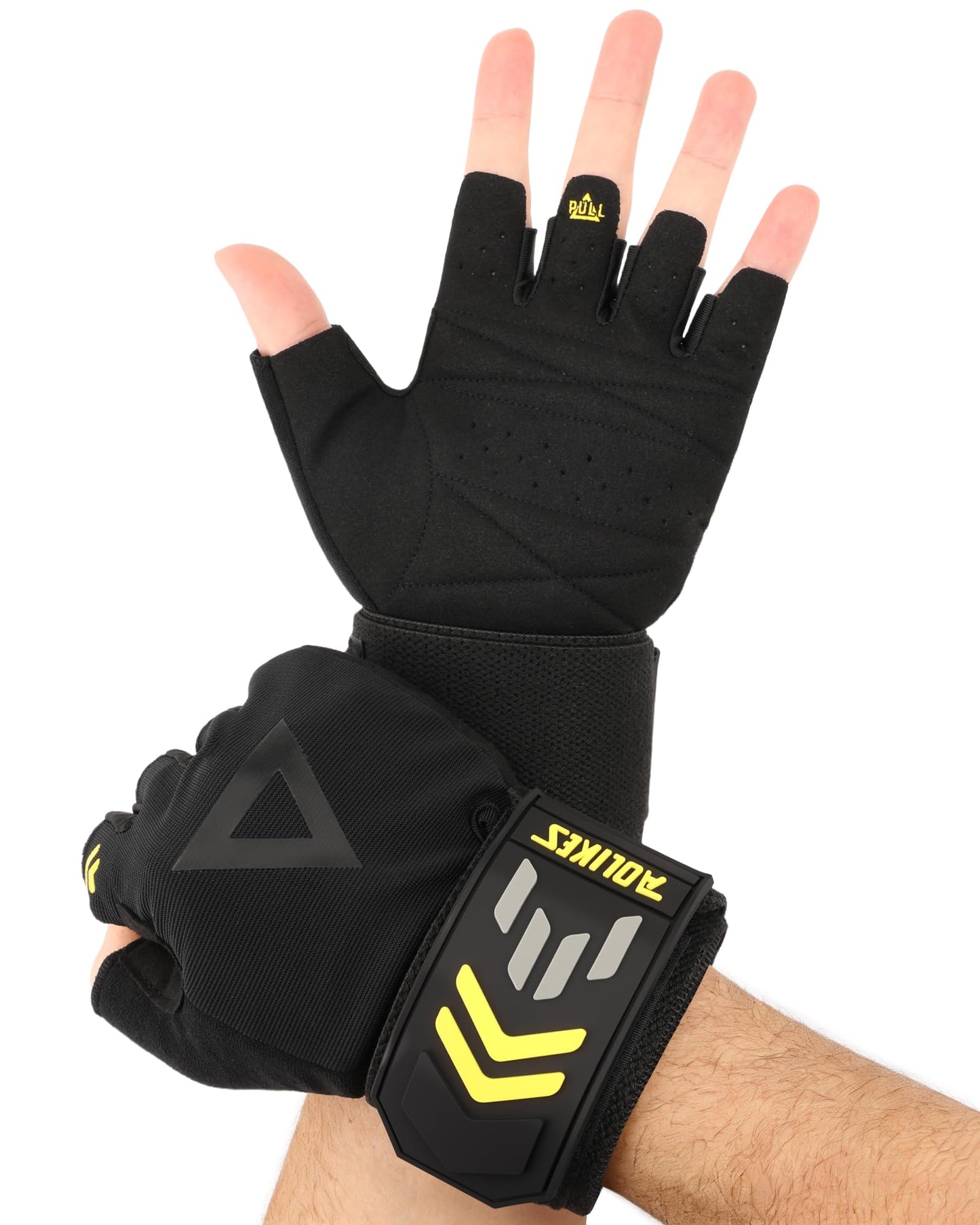 FitDA 2-in-1 Workout Gloves, Weight Lifting Gloves with Wrist Wrap Support for Men & Women, Ventilated Fingerless Padded Gym Glove for Weightlifting Pull-Ups & Fitness Training, M
