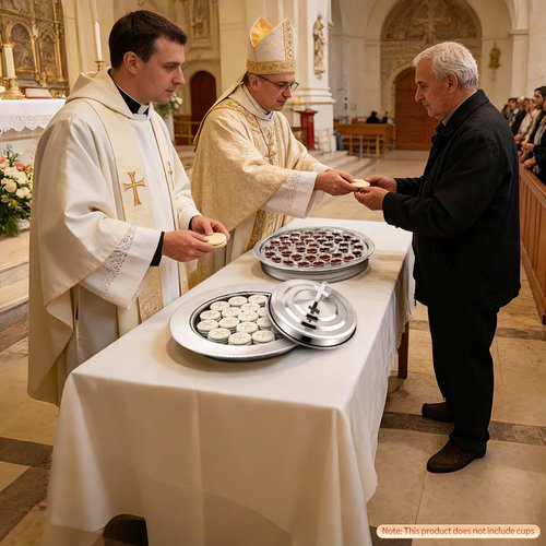 2 Pcs Silver Church Communion Set, Holy Trays & Plates with Lids, 1 Silver Communion Tray+1 Communion Plate for Church Services, Weddings & Religious Gatherings Silver (Cups Not Included)