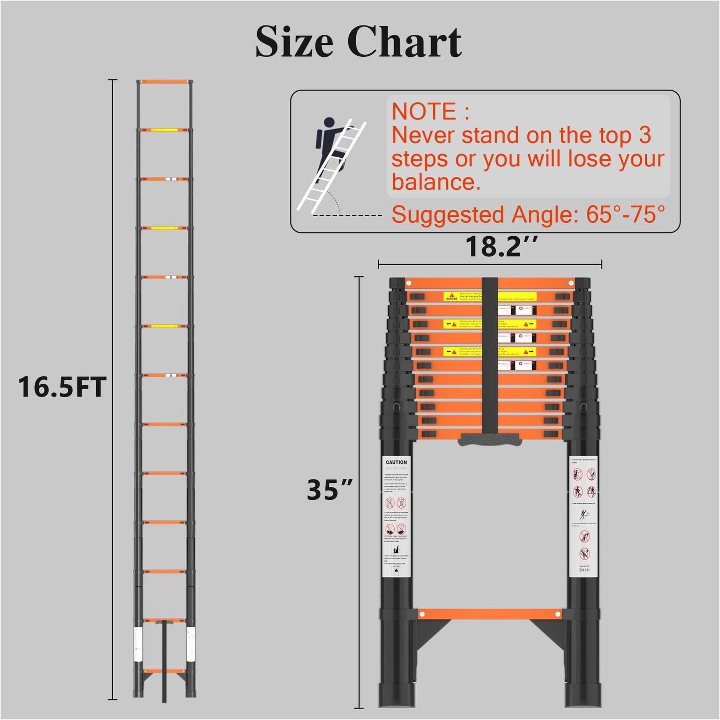 Telescoping Ladder Extension Telescopic Collapsible - 16.5 FT Rv Telescope Foldable Extendable Tall Compact Aluminum Ladders - for House Roof Travel Trailers Adjustable Retractable - 330lbs Capacity