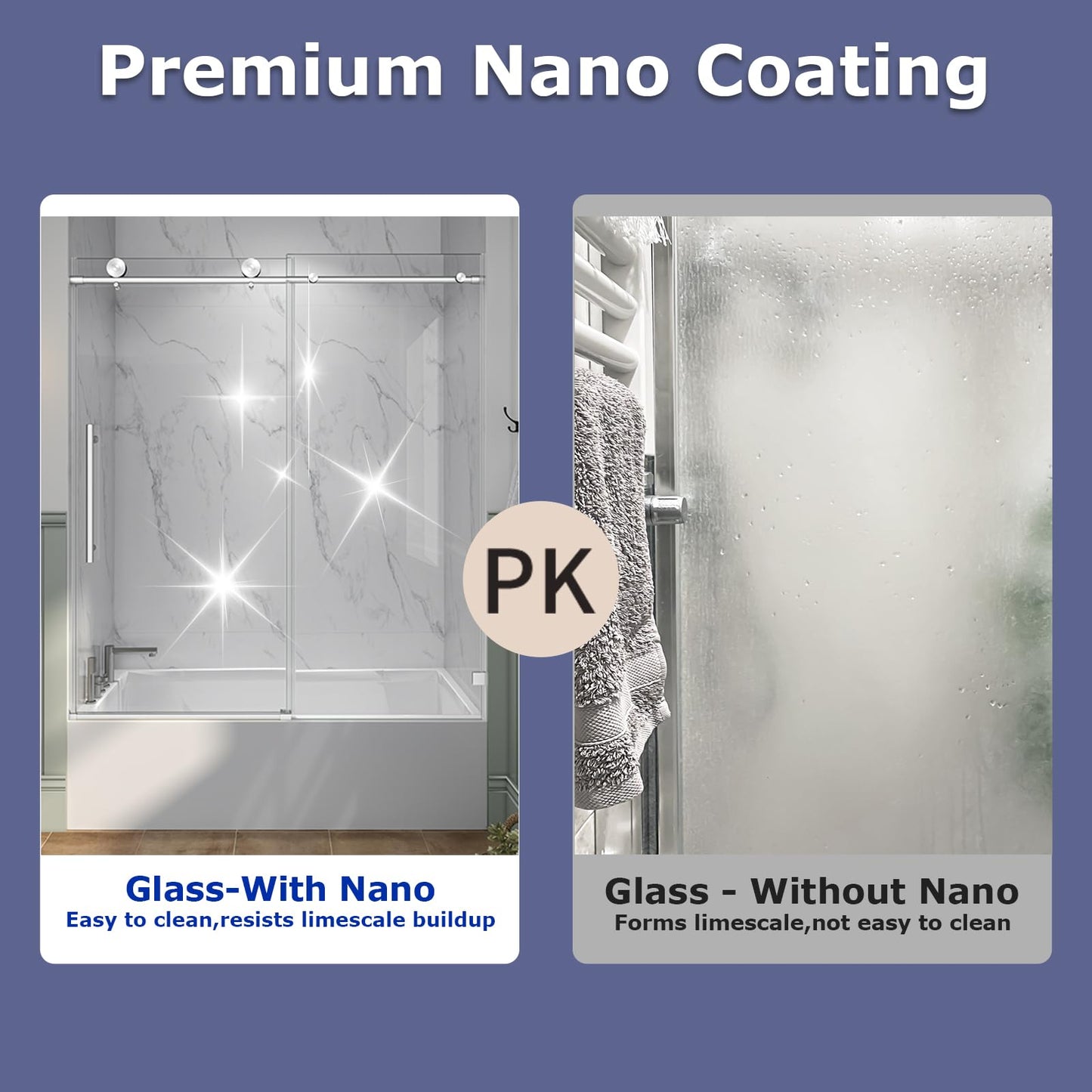 EPXMKX 55"-60" W x 63" H Bathtub Soft Closing Sliding Shower Door,Water Repellent Frameless Tub Shower Door with 5/16" (8mm) Nano Explosion-Proof Film Transparent Glass (Brushed Nickel 60" Wx63 H)