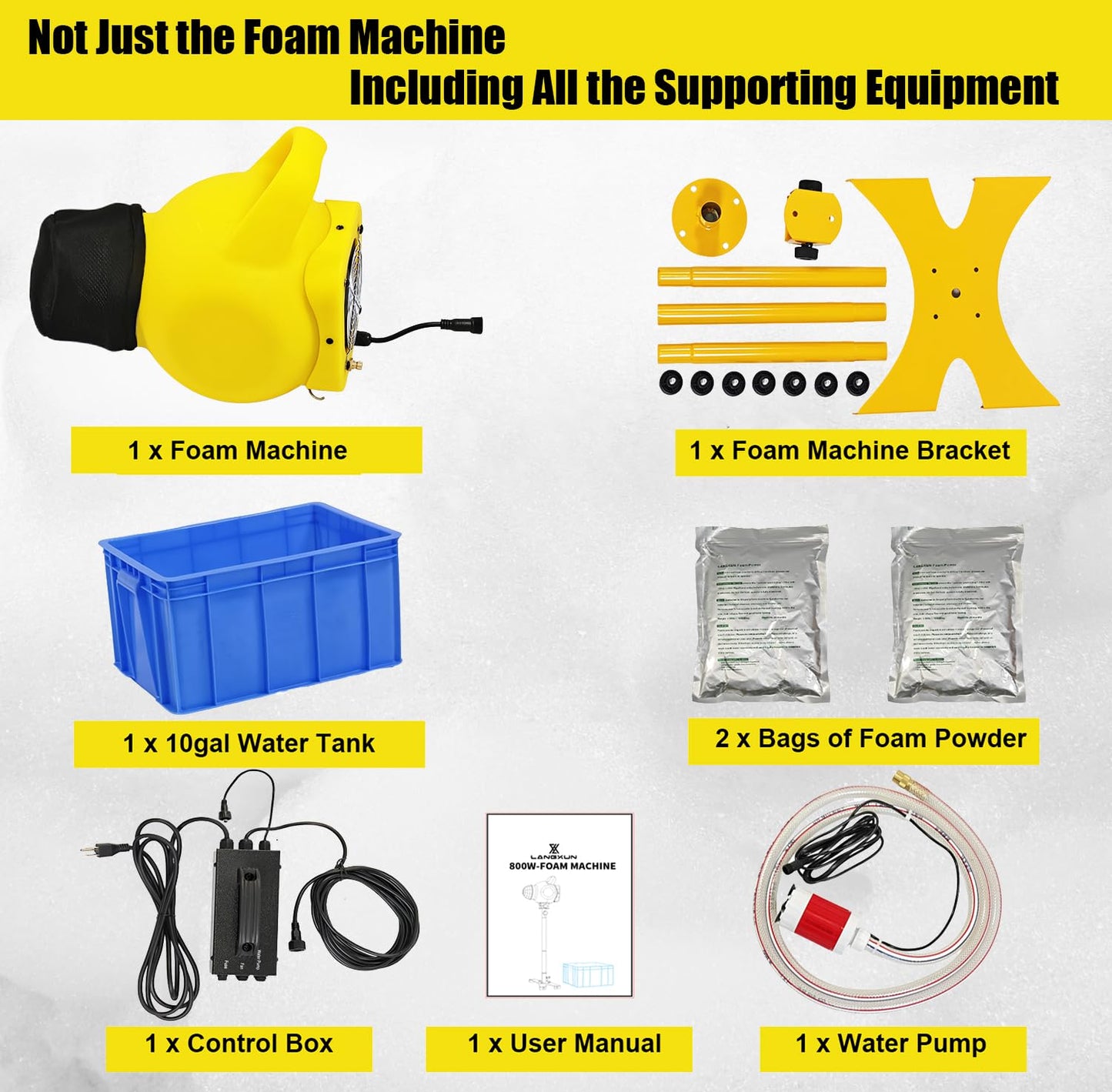 LANGXUN 800W Foam Machine for Summer Water Toys - Foam Maker Cannon with 2 Foam Particle Bags and Water Tank, for Birthdays Party, Backyard Summer Pool Parties Commercial Events