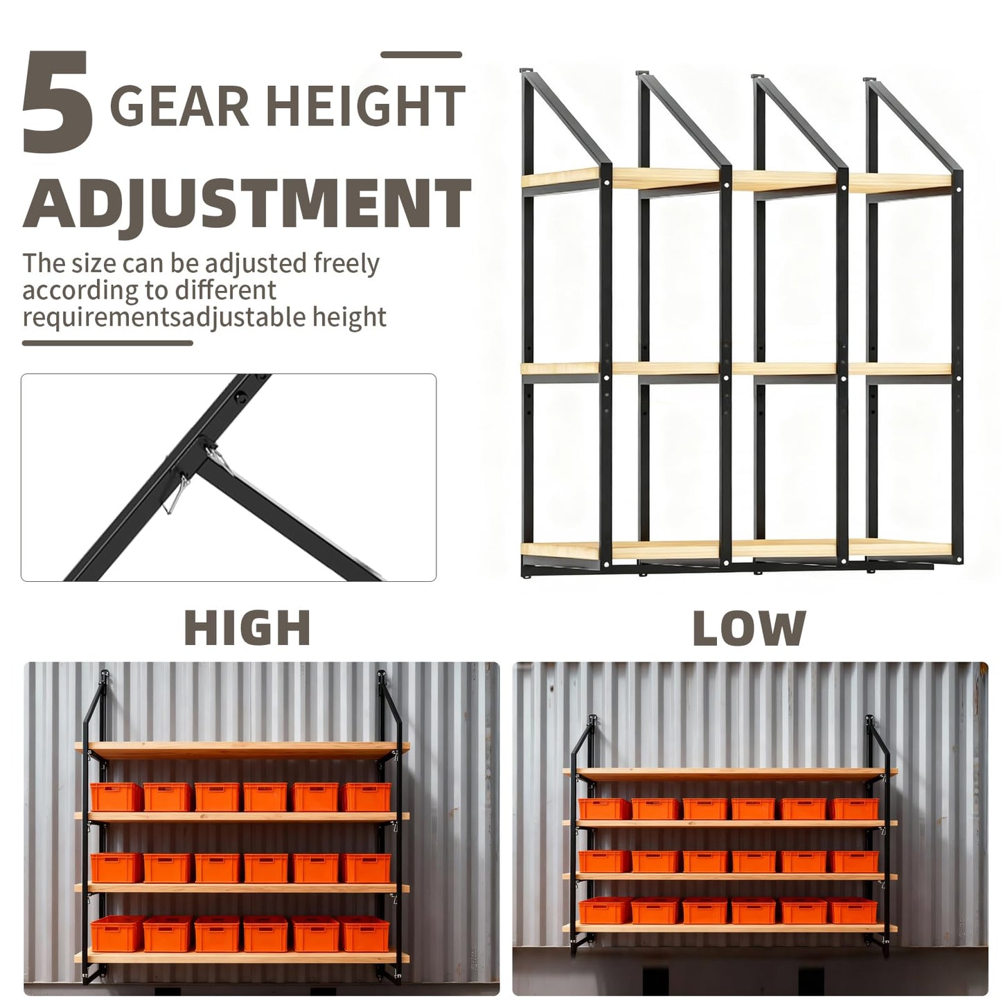 Shipping Container Shelves Shelving Brackets, Heavy-Duty 3-Tier Shelf Bracket 19"(D) x 52"(H) Universal Storage Racks for Cargo Containers--4 Packs
