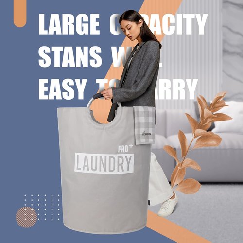 Caroeas Super Large 150L Laundry Basket - Waterproof & Collapsible Hamper with Padded Handles | Light Grey