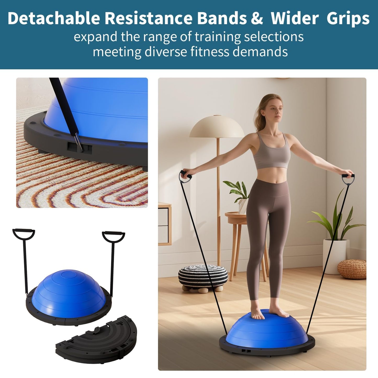 Vtory Foldable Balance Ball, Upgrate Half Ball Balance Trainer, 1300 lbs Capacity Stability Ball, 23.5 Inch Yoga Half Ball, with Resistance Band & Foot Pump, No-slip