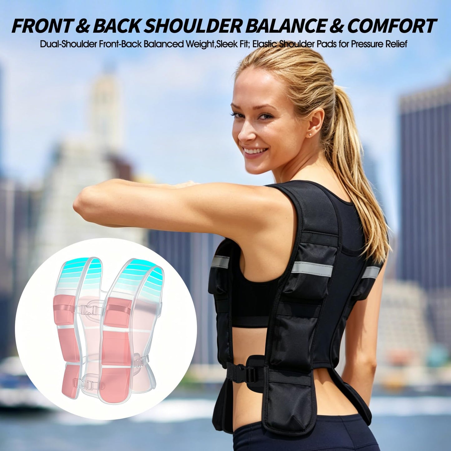 WICTTISPOSI Weighted Vest for Women, 2-12 lbs Adjustable Steel Shot Slim Fit Curvy Workout Vest with Reflective Strips and Phone Armband for Running Walking Fitness
