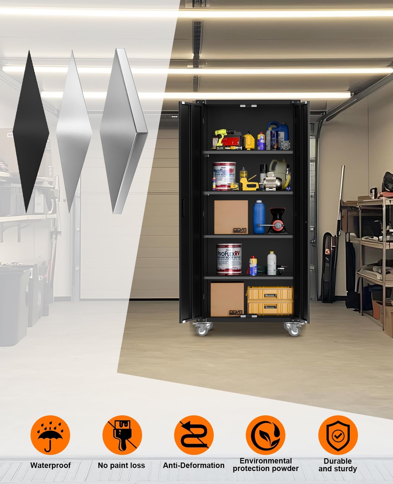 Garvee Storage Metal Cabinet 71" with Doors and 4 Shelves Adjustable Adjustable Feet and Lock Tall Storage Cabinet for Pantry Garage Craft Bedroom Office Shop
