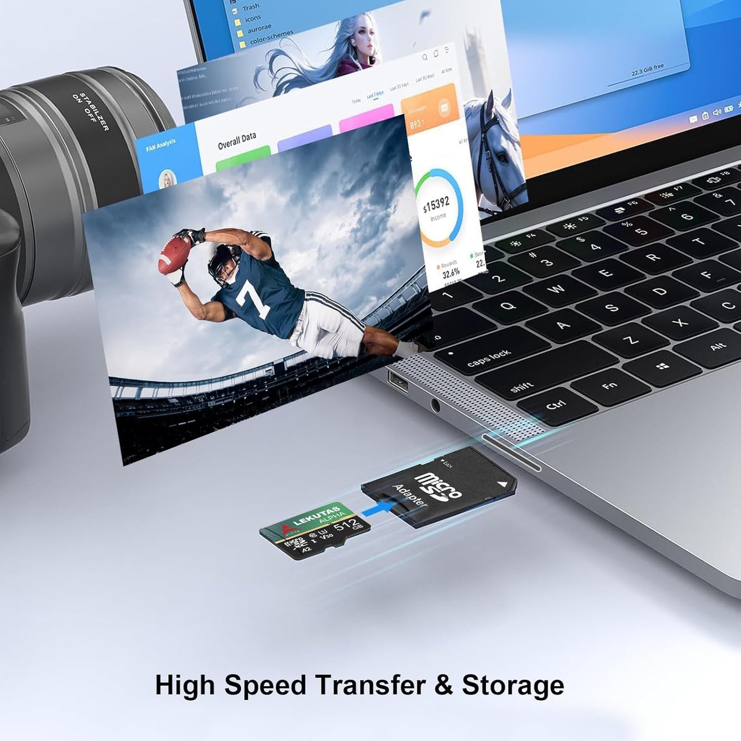 lekutas 512GB 120MB/s, C10, U3, A2, V30, 4K Micro SD Card, microSDXC UHS-I Flash Memory Card TF Card, High Read Speed