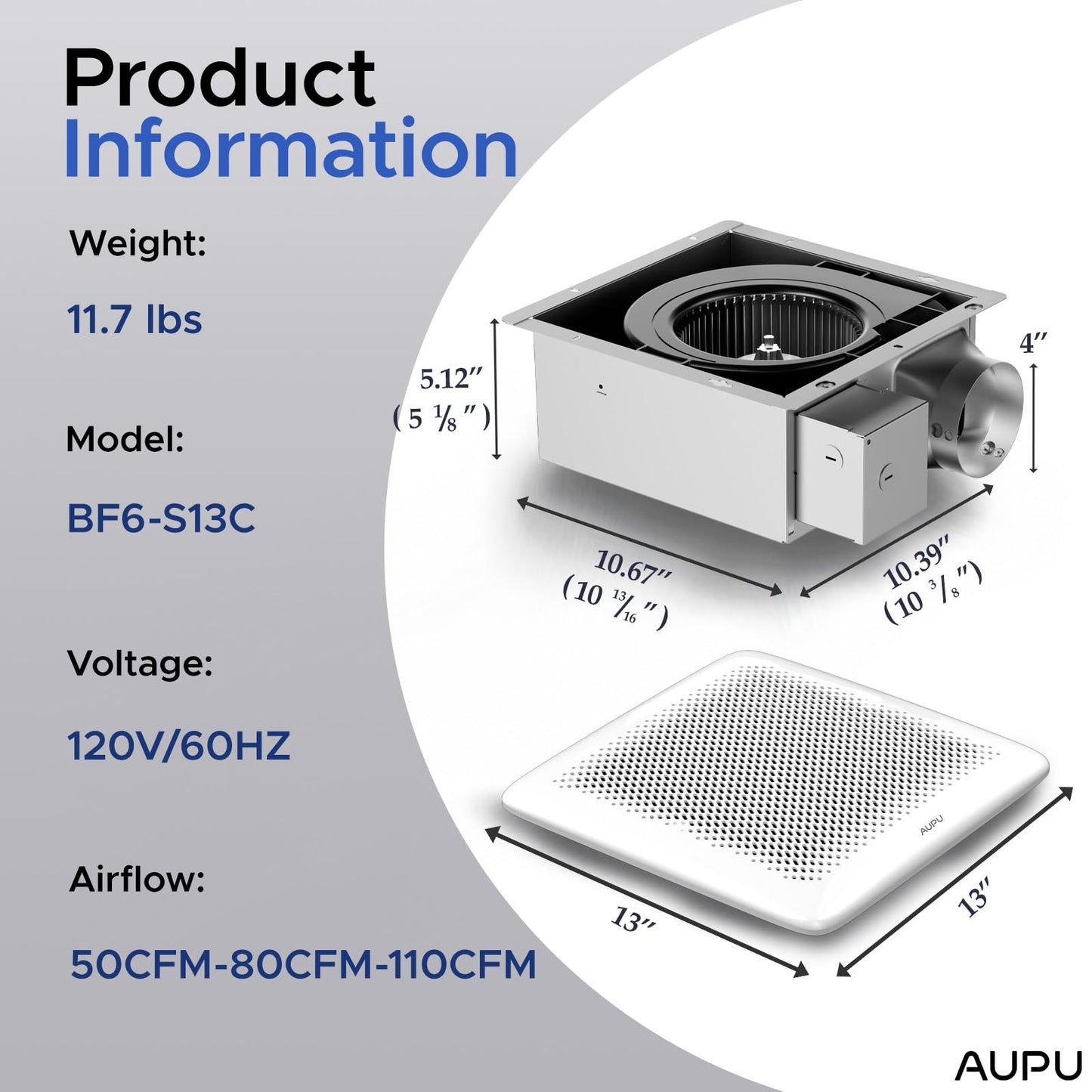 AUPU Bathroom Exhaust Fan with Humidity Sensor,HVI&Energy Star Fan,50-80-110 CFM Household Extractor Fan,Time Delay Function,Ventilation Fan with Retractable Bracket,4''Duct,Ceiling Mounted