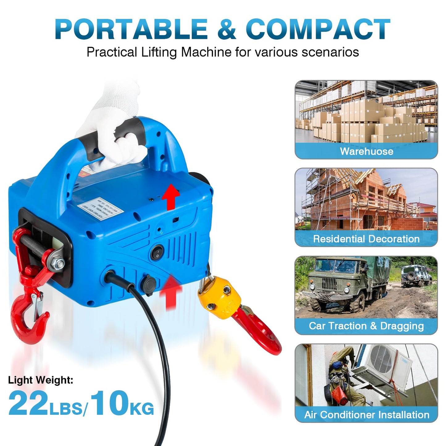 IRONWALLS 3 in 1 Electric Hoist Winch 1100LBS, 1500W Portable Power Winch Crane 110V 120V, 25FT Lifting Height, Small Electric Winch with Manual Button, Wired & Wireless Remote Control for Garage