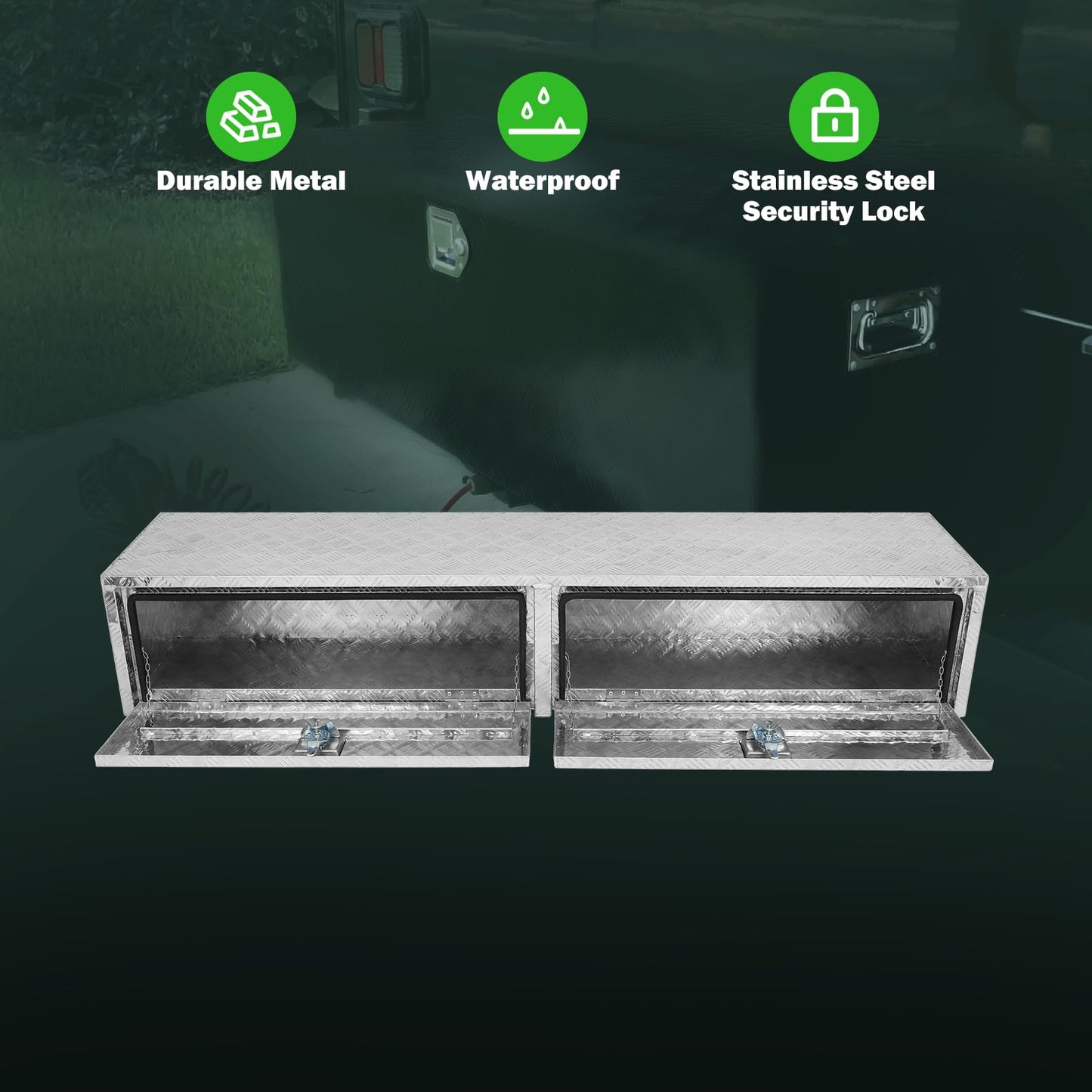 SCITOO 72" Aluminum Diamond Plate Truck Bed Tool Box,Heavy Duty Crossover Storage for Most Full Size Pickups,Lockable Weatherproof Chest,Fits 72"WX16"DX16"H Truck Beds,Easy Access to Load and Unload