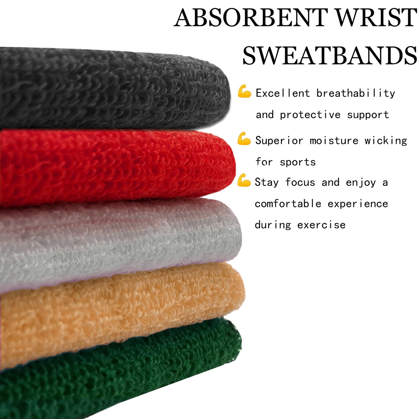 6 Inch Sports Wrist Sweatbands for Men Women, Absorbent Long Wrist Sweat Bands Tennis Wristbands Athletic Cotton Terry Cloth Sweatband for Basketball,Running,Gym,Working Out (4 Pack) -Dark Green
