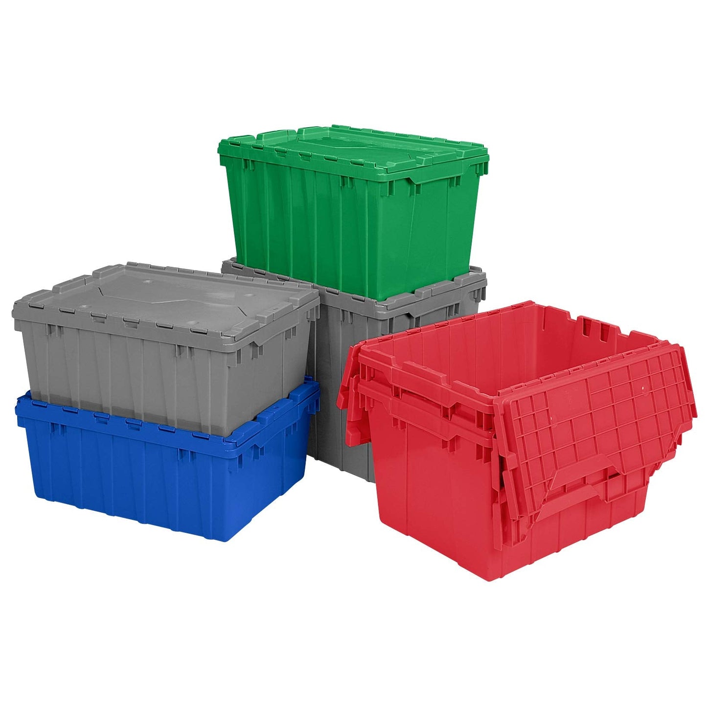 Akro-Mils 39085 Industrial Plastic Storage Tote with Hinged Attached Lid, (21-Inch L by 15-Inch W by 9-Inch H), Blue, (6-Pack)