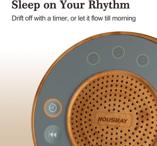 Housbay White Noise Machine - 31 Soothing Sounds, 5W Stereo Sound, Auto-Off Timer | Wood Grain Finish