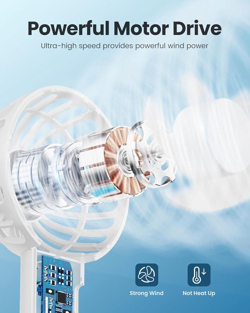 Gaiatop Mini Portable Fan - Powerful 3-Speed Handheld & Desktop Design | USB Rechargeable, Lightweight, White