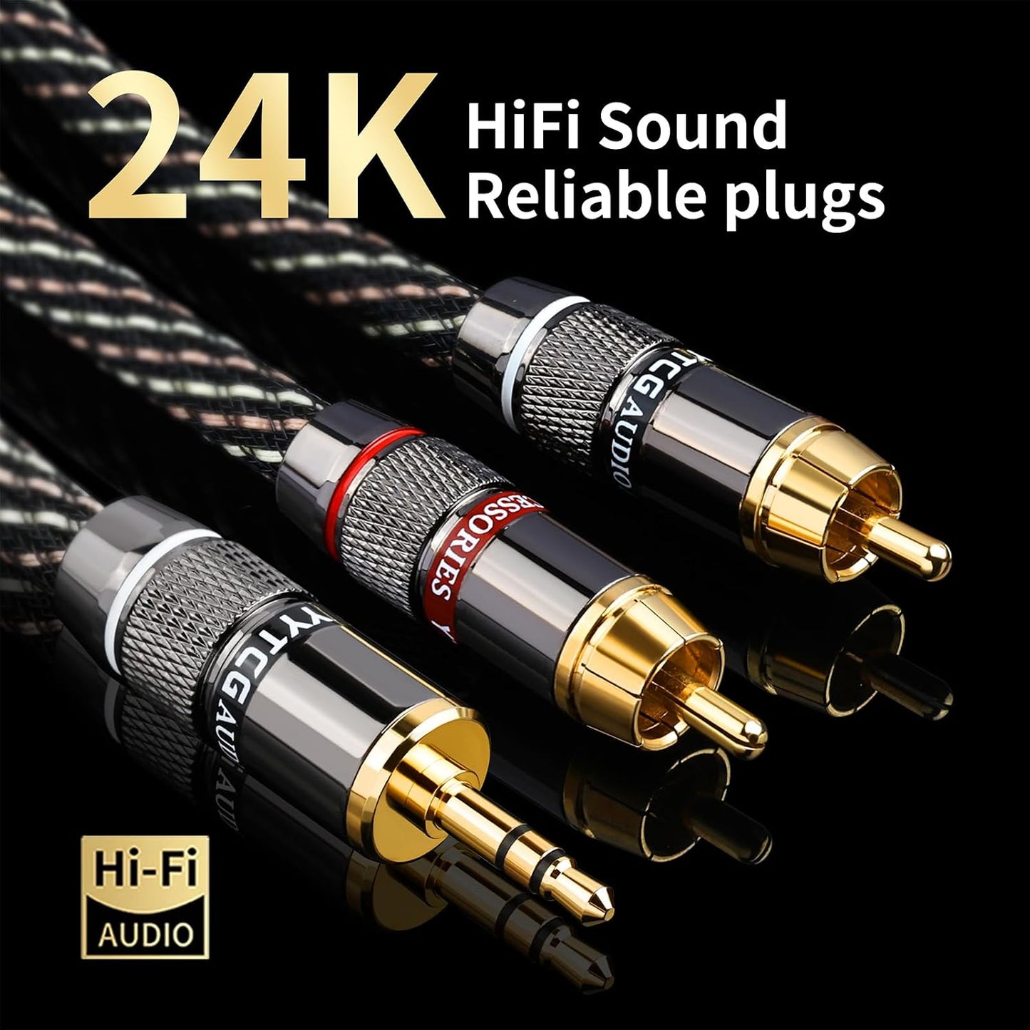 3.28ft 3.5mm,15 AWG,4N Stereo(3.28ft/1m) Audiophile HiFi Audio RCA Cables-RCA to OFC Core,Gold-Plated Plug,with Nylon