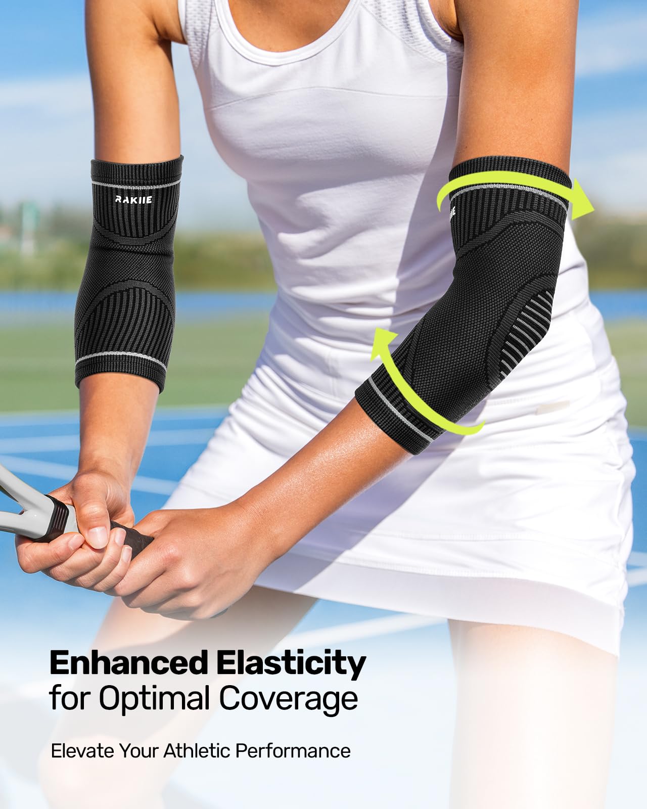 Rakiie Elbow Compression Sleeve 2 Pack, High Elastic Elbow Brace for Tendonitis and Tennis Elbow for Women & Men, Elbow Sleeve for Tennis, Golfer, Badminton, Weightlifting, Grey M