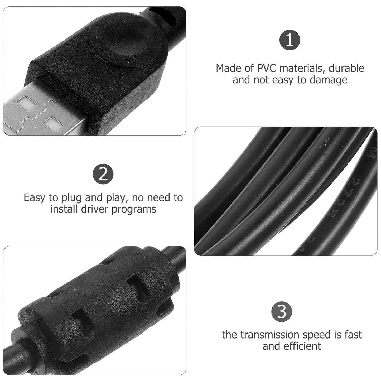 Generic 2.0 3 USB Printer Cable Meter Black for Computer Fax Machine Copier Office Printing Supply